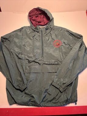 Harvard Square Pullover Windbreaker Jacket – Green & Burgundy – Size XL MAINE